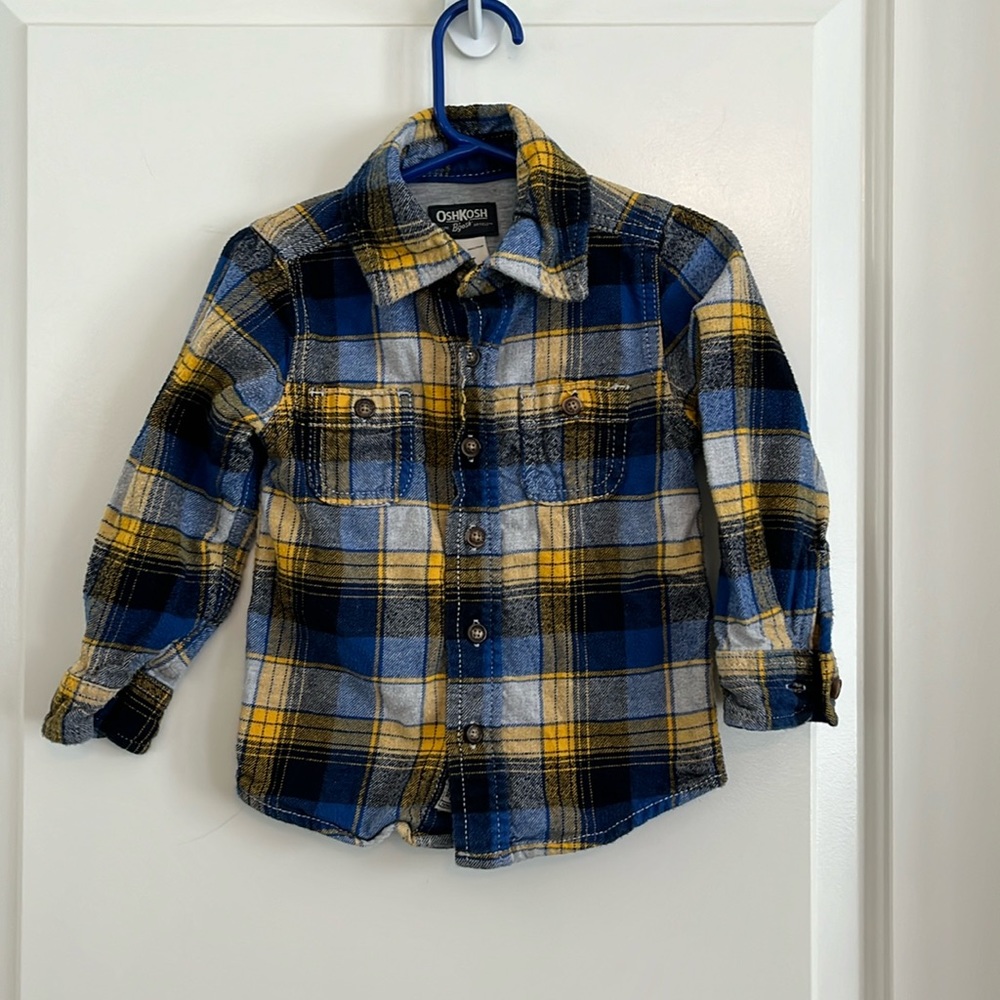 Oshkosh plaid flannel button down shirt size 2T